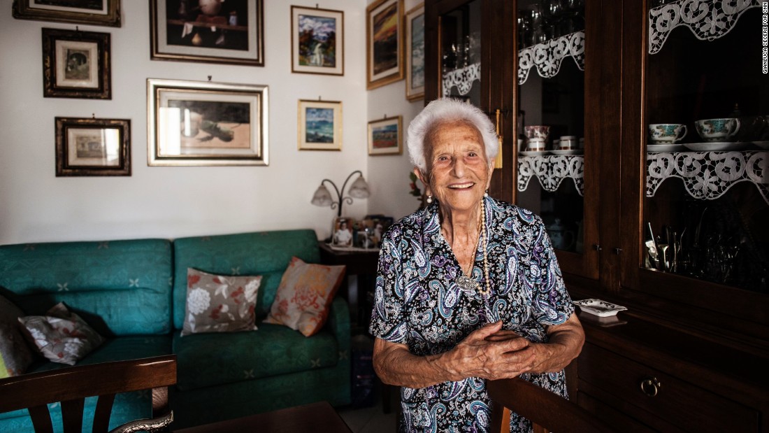 Italian Luigina Vigiconte, 101, offered this advice: &quot;Always be optimistic, never bitter, and always be polite with people.&quot; Vigiconte, who has eight sons, lives in Acciaroli, south of Naples, where one in 10 people is a centenarian. Scientists who have studied the area say the Mediterranean diet, genetics, regular exercise and the climate contribute to the longevity of the population.  