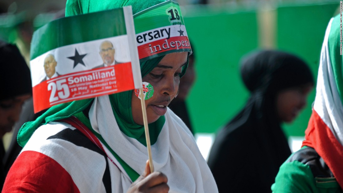 Woman waves flag during celebrations of the 25th anniversary of Somaliland&#39;s declaration of independence in the capital, Hargeisa on May 18, 2016.&lt;br /&gt;&lt;br /&gt;Despite the declaration, Somaliland is still considered an autonomous region of Somalia by the United Nations. But President Ahmed Mohamed Mohamoud Silanyo is pushing hard for recognition of full sovereignty. 