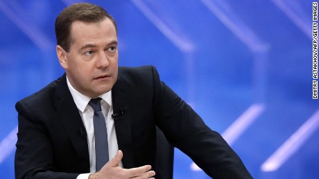 Russian Prime Minister Dmitry Medvedev during a TV interview on December 10, 2014. 