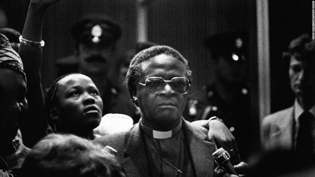 Tutu returns from a trip to the United Nations in April 1981. He was consecrated bishop of Lesotho in 1976. In 1978, he became the first black secretary general of the interdenominational South African Council of Churches.