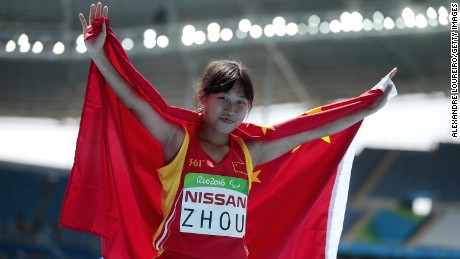 Seventeen-year-old Xia Zhou of China set a world record winning gold in the T35 200m.
