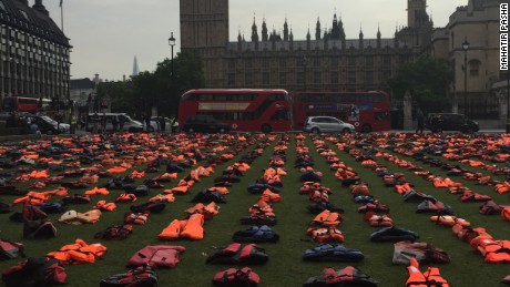 2500 lifejackets were on display in London.