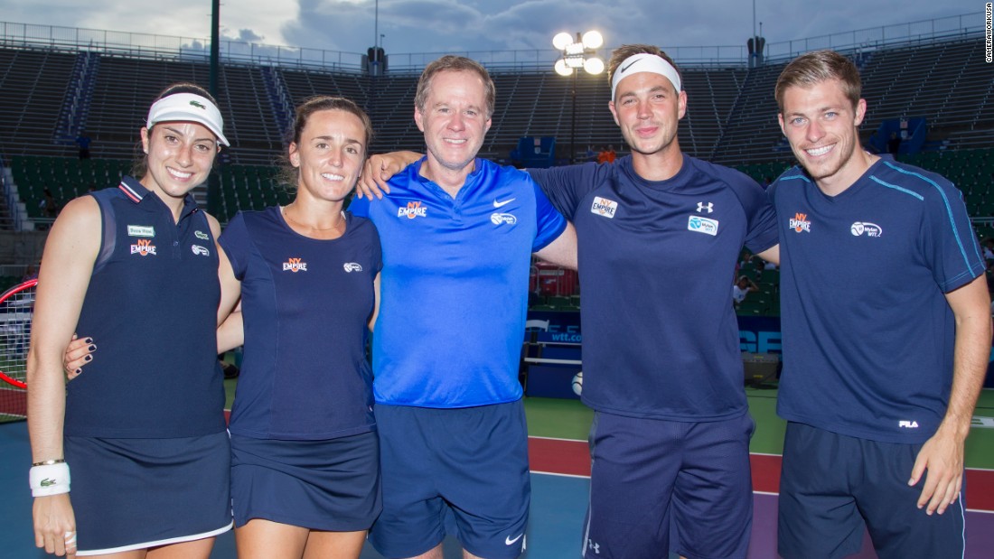 The New York Empire team is coached by Patrick McEnroe (center) and includes, from left to right: Christina McHale, Maria Irigoyen, Marcus Willis and Neal Skupski. 
