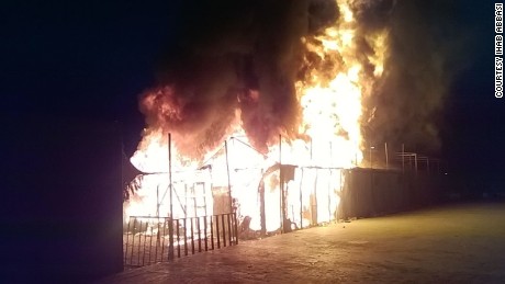 The fire at Moria refugee camp on the Greek island of Lesbos. 