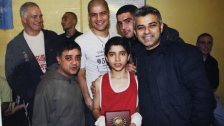 Sadiq Khan (right) with family members at Earlsfield boxing club.