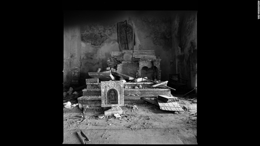 The remnants of a ransacked church on Mount Sinjar.