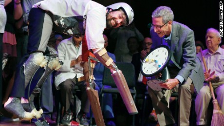 Thomas Thwaites accepts the biology while wearing goat prosthetics, September 22, 2016. 