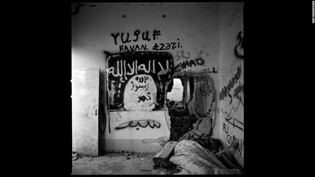 This house was used by ISIS militants in Sinjar. It has Islamic graffiti and tunnels blasted through the walls.