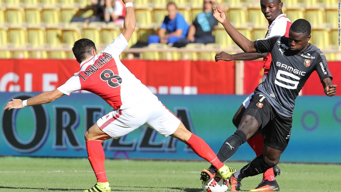 In July 2016, midfielder Joao Moutinho (left) won the Euros with Portugal in front of 75,000 people. In Monaco, he plays in front of sparser crowds. He is pictured vying for the ball with Rennes&#39; forward Paul-Georges Ntep.