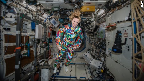 Kate Rubins wore the &quot;Courage&quot; suit on the International Space Station in 2016.