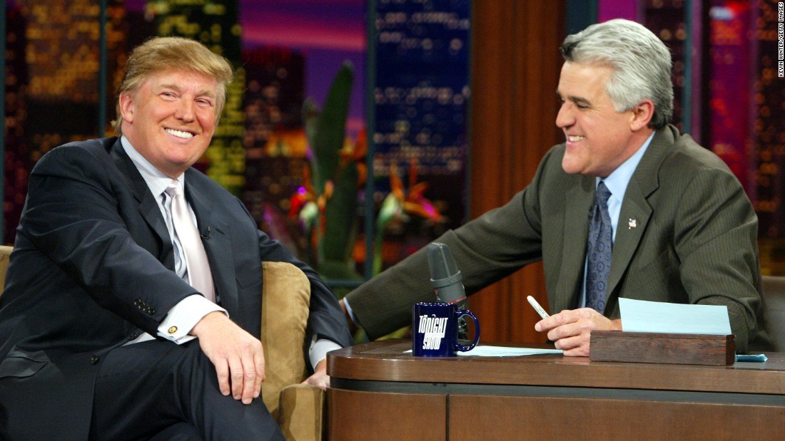 In 1992, Leno became &quot;The Tonight Show&#39;s host,&quot; taking over from Johnny Carson. He fronted the program for 17 years until 2009 and then again from 2010-2014, making him its second longest serving presenter after Carson. Leno is pictured with US presidential candidate Donald Trump. 