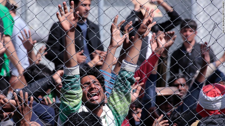 Refugees from Afghanistan and Pakistan protest against their deportation to Turkey on April 5, 2016 in Lesbos, Greece. An unlimited number of migrants will soon be returned to Afghanistan from the EU 