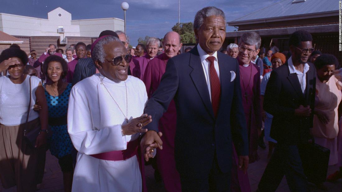 Nelson Mandela, after being released from prison, visits Tutu in Johannesburg.