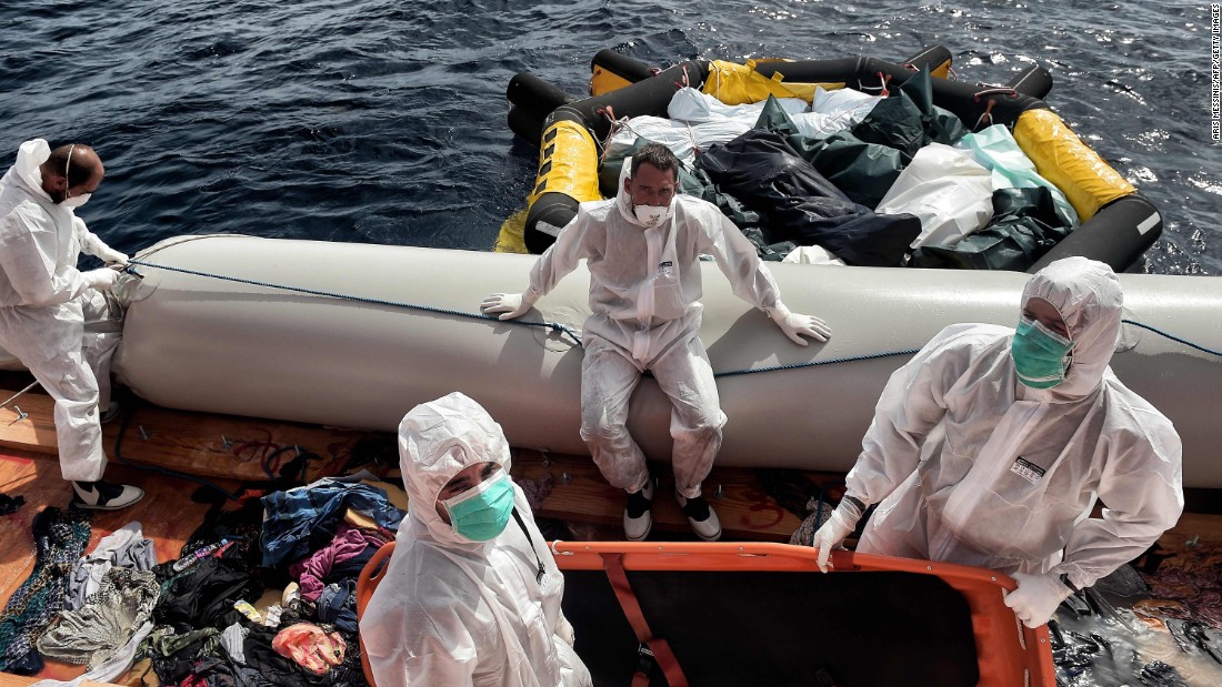 Members of Proactiva Open Arms move the bodies of 29 migrants to a life boat. &lt;a href=&quot;http://www.cnn.com/2015/08/28/world/iyw-migrant-how-to-help/index.html&quot; target=&quot;_blank&quot;&gt;How to help the ongoing migrant crisis&lt;/a&gt;
