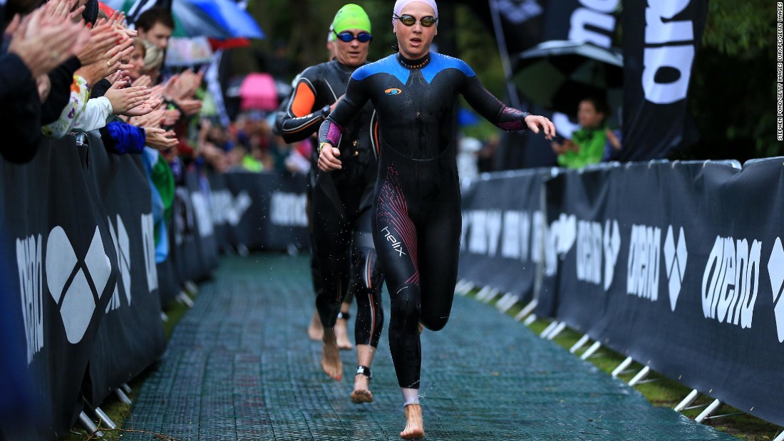 She now faces the arduous task in 30-degree heat of first tackling a 3.85-kilometer swim...