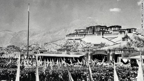 Tibetans gather during armed uprising against Chinese rule on March 10, 1959 in front of the Potala Palace, former home of the Dalai Lama, in Lhasa, the capital of Tibet.