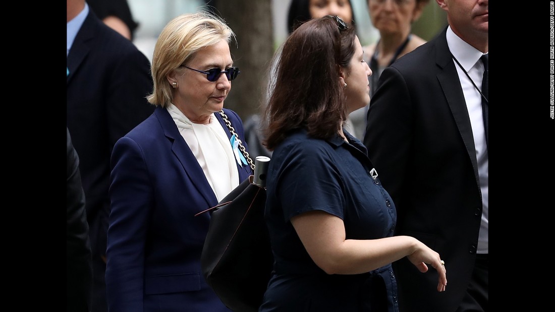Clinton arrives at a 9/11 commemoration ceremony in New York on September 11. Clinton, who was diagnosed with pneumonia two days before, left early after feeling ill. A video &lt;a href=&quot;http://www.cnn.com/2016/09/11/politics/hillary-clinton-health/index.html&quot; target=&quot;_blank&quot;&gt;appeared to show her stumble&lt;/a&gt; as Secret Service agents helped her into a van.