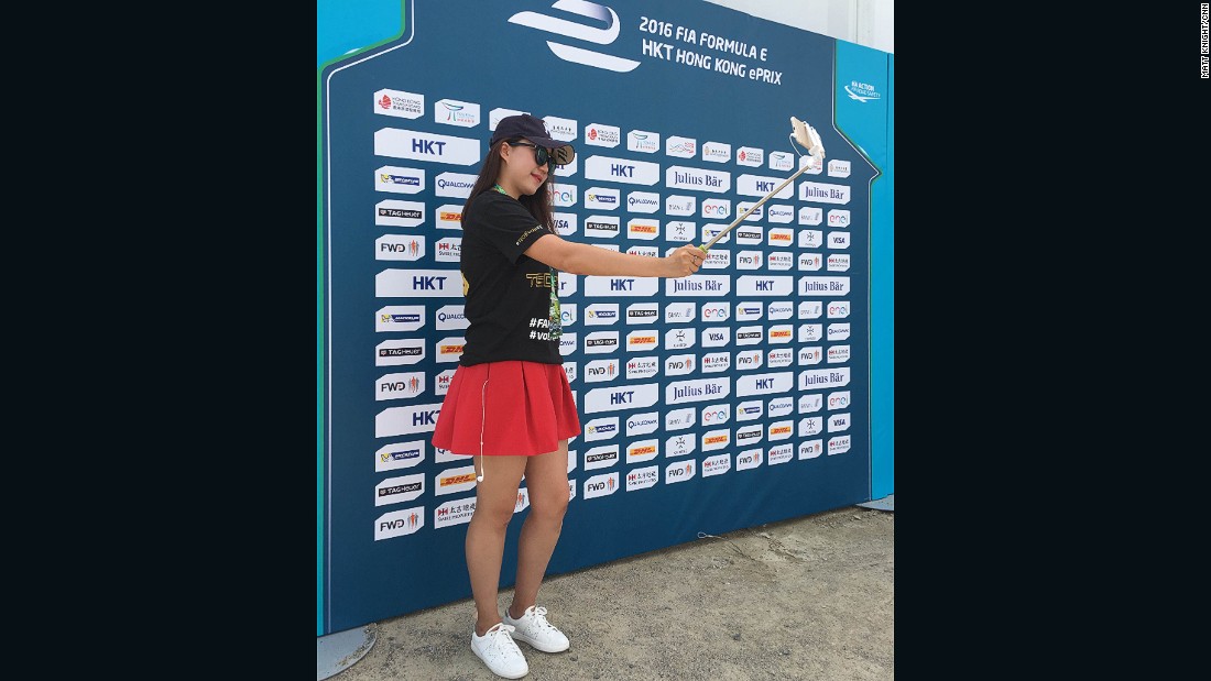 There were plenty of selfie sticks in use around the eVillage at the Hong Kong ePrix.