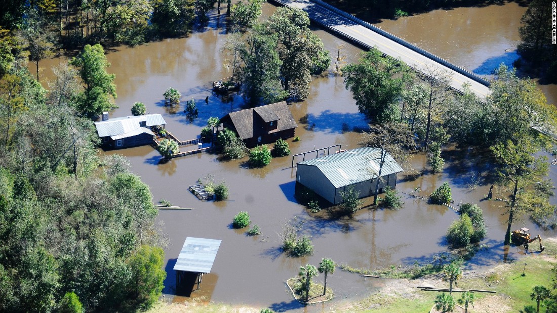 Floodwaters surround a house in Nichols, South Carolina, on October 10.