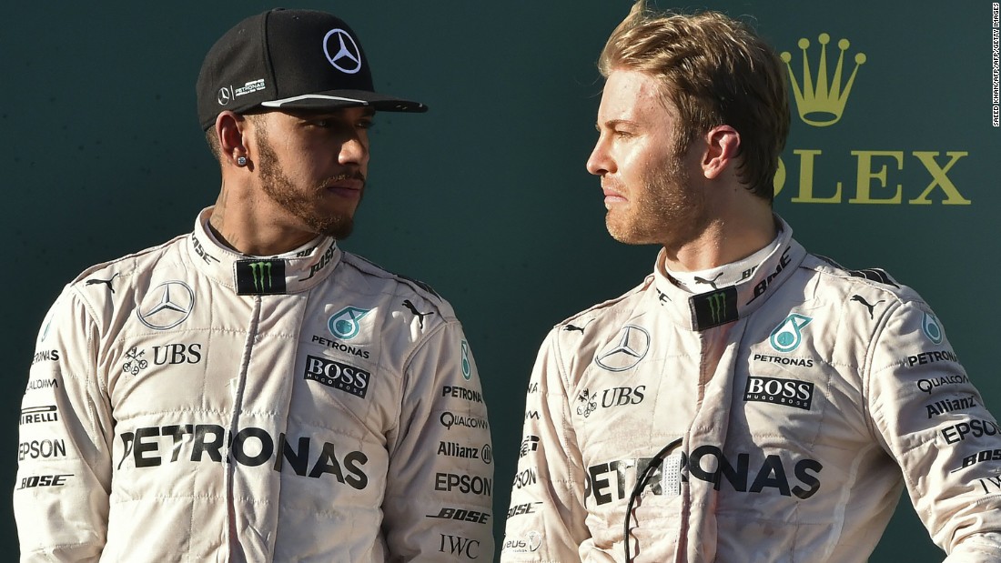 Mercedes teammates Lewis Hamilton and Nico Rosberg size each other up as the season begins in Melbourne. On race day, Rosberg starts where he left off in 2015, &lt;a href=&quot;http://cnn.com/2016/03/20/motorsport/motorsport-australia-gp-rosberg-alonso/&quot; target=&quot;_blank&quot;&gt;winning in Albert Park&lt;/a&gt;. A poor start relegated Hamilton from pole position to sixth but he fought back to finish second.