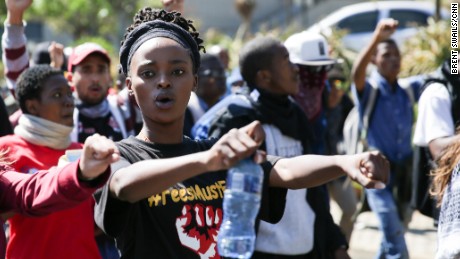 Student leader Busisiwe Seabe marches during Monday&#39;s protest. She says students feel abandoned by the government and the University of Witwatersrand.