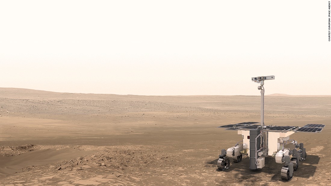 An artist&#39;s rendition of the The ExoMars 2020 Rover, which will drill into the Martian surface to analyze samples. 
