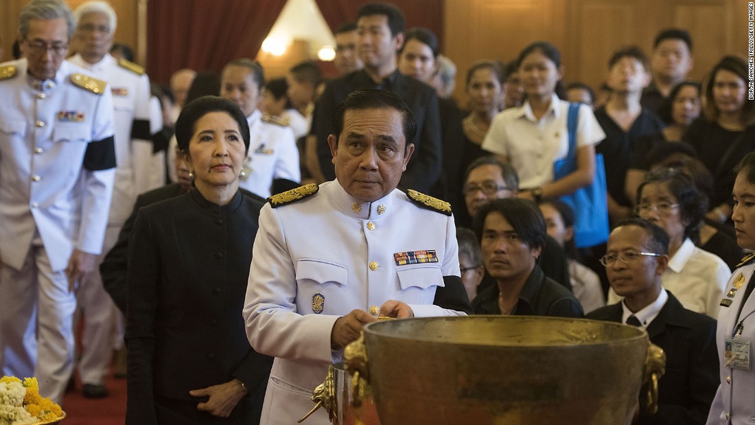 Thai Prime Minister General Prayuth Chan-o-cha attends a traditional funeral bathing ceremony for the King at the Grand Palace in Bangkok on Friday.