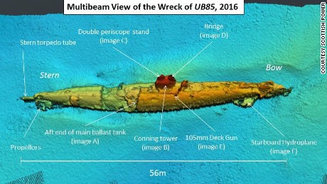 A sonar scan of the wreck that&#39;s believed to be UB-85.