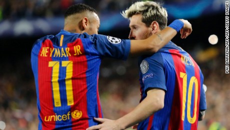 Neymar plays alongside Messi for Barcelona.