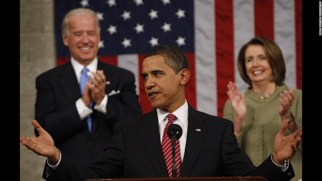 Obama acknowledges applause before addressing a joint session of Congress &lt;a href=&quot;http://www.cnn.com/2009/POLITICS/02/24/obama.speech/index.html&quot; target=&quot;_blank&quot;&gt;for the first time&lt;/a&gt; on February 24, 2009. The President focused on the three priorities of the budget he presented to Congress later in the week: energy, health care and education.