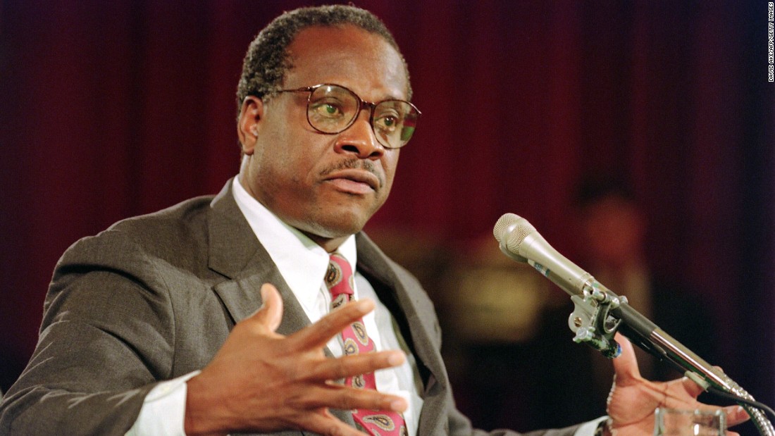 Thomas gestures during confirmation hearings before the Senate Judiciary Committee on September 10, 1991.