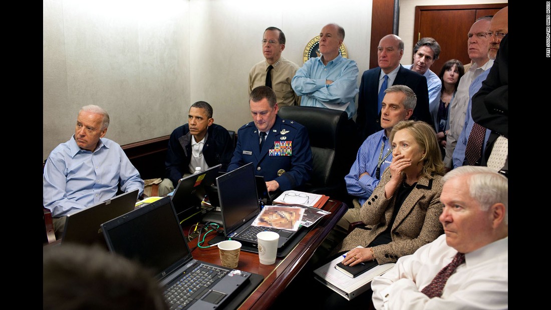 Obama and members of his national security team monitor the mission against Osama bin Laden on May 1, 2011. &quot;Fourteen people crammed into the room, the President sitting in a folding chair on the corner of the table&#39;s head,&quot; said CNN&#39;s Peter Bergen as he &lt;a href=&quot;http://www.cnn.com/2016/04/30/politics/obama-osama-bin-laden-raid-situation-room/&quot; target=&quot;_blank&quot;&gt;relived the bin Laden raid&lt;/a&gt; five years later. &quot;They sat in this room until the SEALs returned to Afghanistan.&quot; &lt;em&gt;(Editor&#39;s note: The classified document in front of Hillary Clinton was obscured by the White House.)&lt;/em&gt;