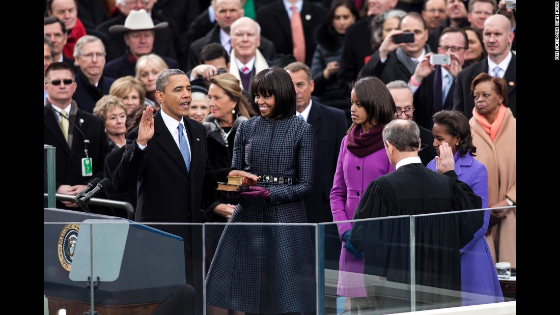 Obama takes the oath of office during his swearing-in ceremony on January 21, 2013. He is the 17th President to win a second term.