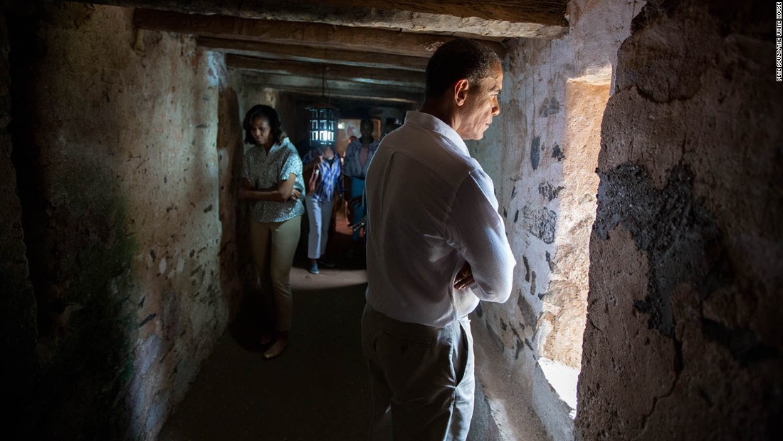 Obama and the first lady tour an old slave house on Senegal&#39;s Goree Island on June 27, 2013. It was part of a &lt;a href=&quot;http://www.cnn.com/2013/06/28/politics/gallery/obama-in-africa/&quot; target=&quot;_blank&quot;&gt;three-nation tour in Africa.&lt;/a&gt; &quot;For an African-American -- and an African-American President -- to be able to visit this site, I think (it) gives me even greater motivation in terms of the defense of human rights around the world,&quot; Obama said.