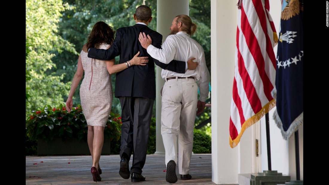 Obama, center, walks with the parents of Army Sgt. Bowe Bergdahl after making a statement about &lt;a href=&quot;http://www.cnn.com/2014/05/31/world/asia/afghanistan-bergdahl-release/index.html&quot; target=&quot;_blank&quot;&gt;Bergdahl&#39;s release&lt;/a&gt; on May 31, 2014. Bergdahl had been held captive in Afghanistan for nearly five years, and the Taliban released him in exchange for five U.S.-held prisoners.