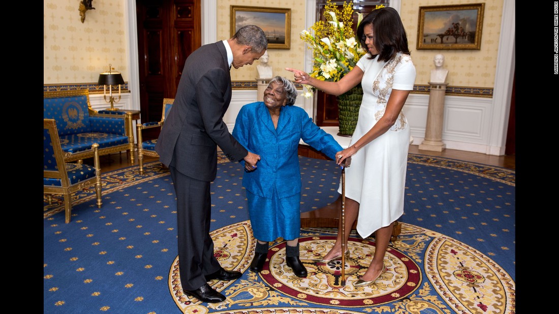 The Obamas greet Virginia McLaurin, 106, before a White House reception celebrating African-American History Month on February 18, 2016. McLaurin was so excited that &lt;a href=&quot;http://www.cnn.com/2016/02/22/politics/virginia-mclaurin-obama-meeting-video/&quot; target=&quot;_blank&quot;&gt;she started dancing,&lt;/a&gt; and the video went viral.