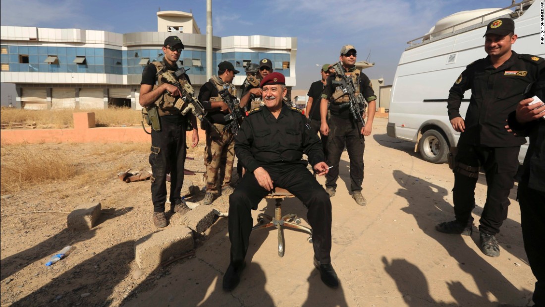 Gen. Abdel Ghani al-Asadi, who leads Iraq&#39;s counterterrorism forces, sits in Bartella on October 21 after the town was reclaimed.