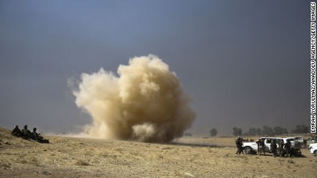 ISIS forces hit the positions of Iraqi Kurdish Peshmerga fighters during an operation to recapture Nawaran village on October 19.