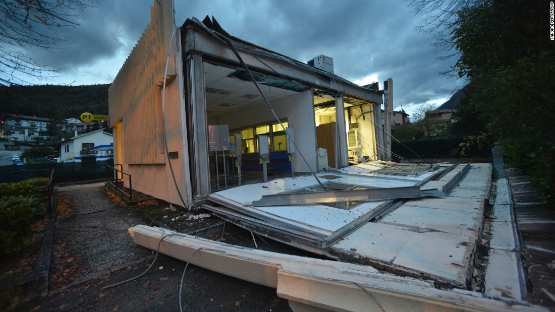 Visso was among the more heavily damaged towns, including this post office on October 27.