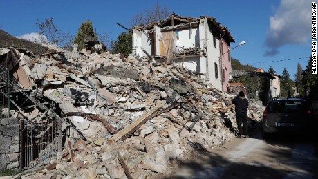 One of the quakes leaves a house destroyed Thursday in the central Italian town of Visso. 