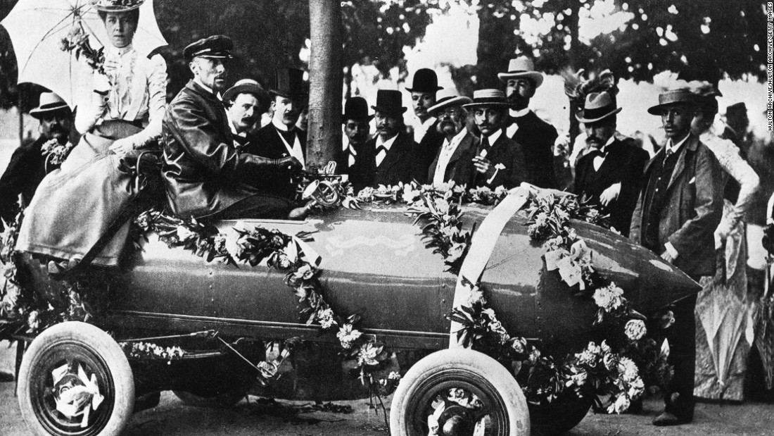 Camille Jenatzy was the first man to exceed 100 kph (62 mph) at Acheres, near Paris in 1899 in an electric car, christened &quot;La Jamais Contente.&quot; 