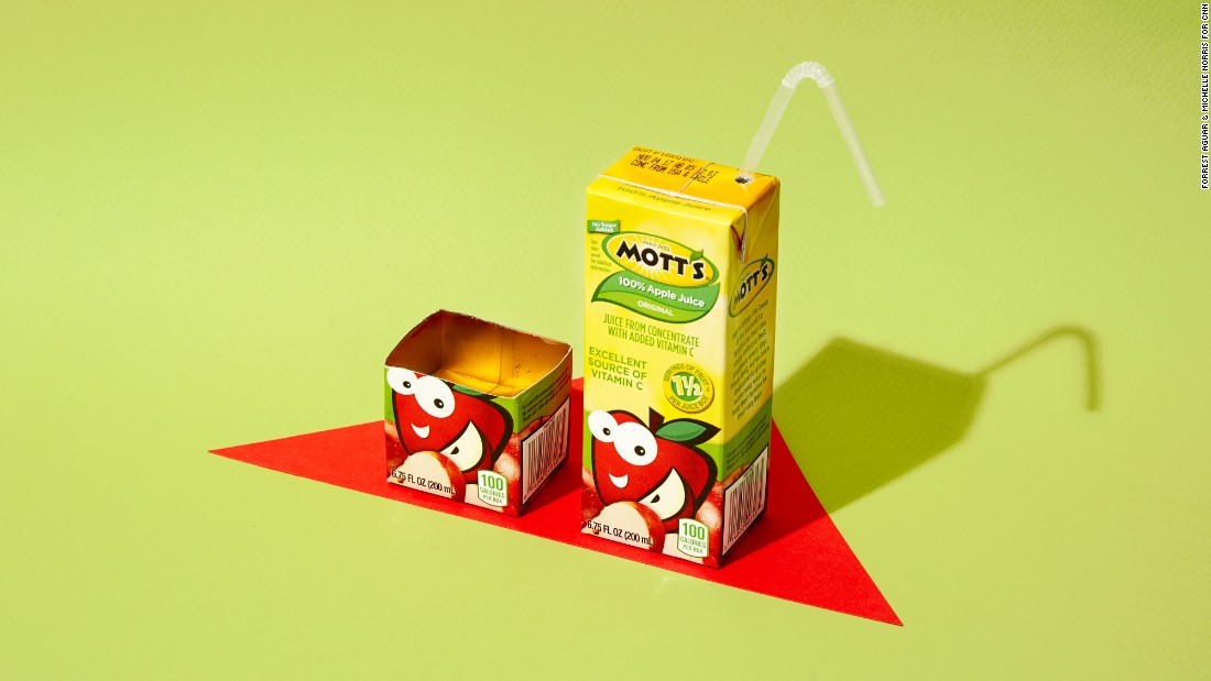 For a 6.75-ounce carton of Mott&#39;s apple juice, one plus another two-fifths of a carton equals 33 grams of sugar.