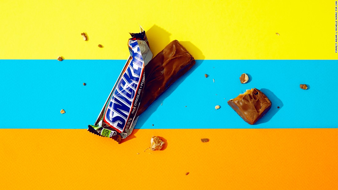 For a standard 52.7-gram Snickers, one plus one-fifth of a bar equals 33 grams of sugar.
