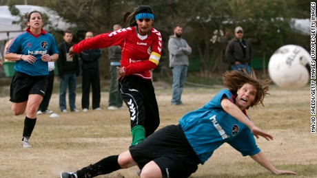The Afghan women&#39;s national football team played a friendly against the local NATO force.
