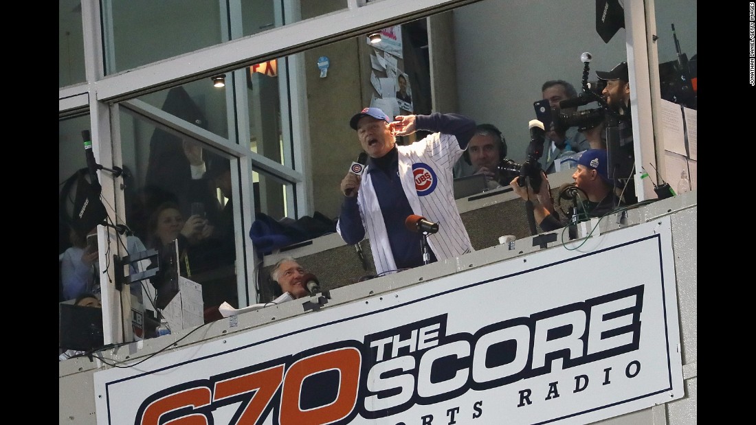 Actor Bill Murray sings &quot;Take Me Out to the Ball Game&quot; during the seventh inning stretch in Game 3.