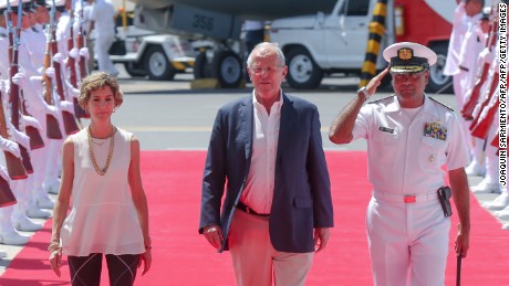 Peruvian President Pedro Pablo Kuczynski (C) receives militar honors as he arrives at Rafael Nunez airport to attend the XXV Ibero-American Summit in Cartagena, Colombia, on October 28, 2016. 
The two-day Ibero-American Summit, starts October 28 amid concerns over instability in Venezuela and Colombia's troubled peace drive. / AFP / Joaquin Sarmiento        (Photo credit should read JOAQUIN SARMIENTO/AFP/Getty Images)