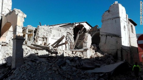 A view of the destroyed San Benedetto Basilica, in Norcia, central Italy, after an earthquake with a preliminary magnitude of 6.6 struck central Italy on Sunday.