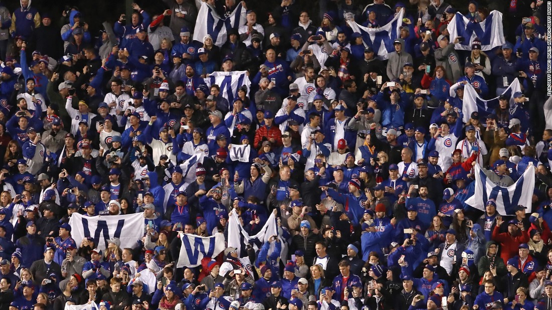 Fans celebrate after the Chicago Cubs win in Game 5. 