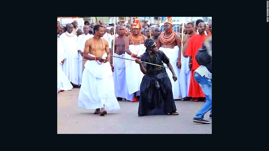 One of the warriors clad in black during the procession.