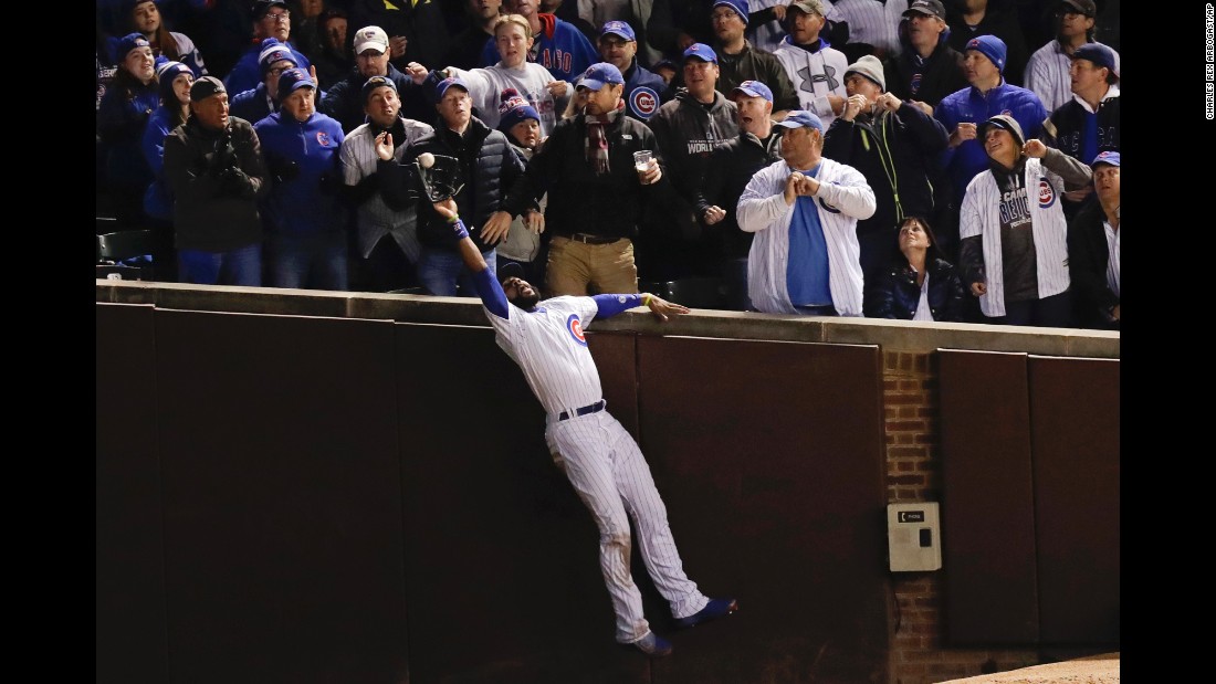 Chicago Cubs right fielder Jason Heyward catches a fly ball during Game 5 of the World Series on Sunday, October 30. The Cubs &lt;a href=&quot;http://www.cnn.com/2016/10/30/sport/world-series-game-5-cleveland-indians-chicago-cubs/&quot; target=&quot;_blank&quot;&gt;won the game&lt;/a&gt; but still trail the Cleveland Indians 3-2 in the best-of-seven series.